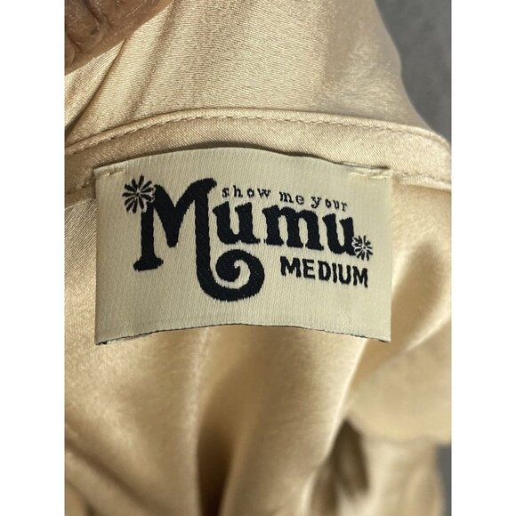 Show Me Your MuMu Womens Samantha Ruffle Wrap Dress True Gold Luxe Satin Medium - Picture 8 of 10